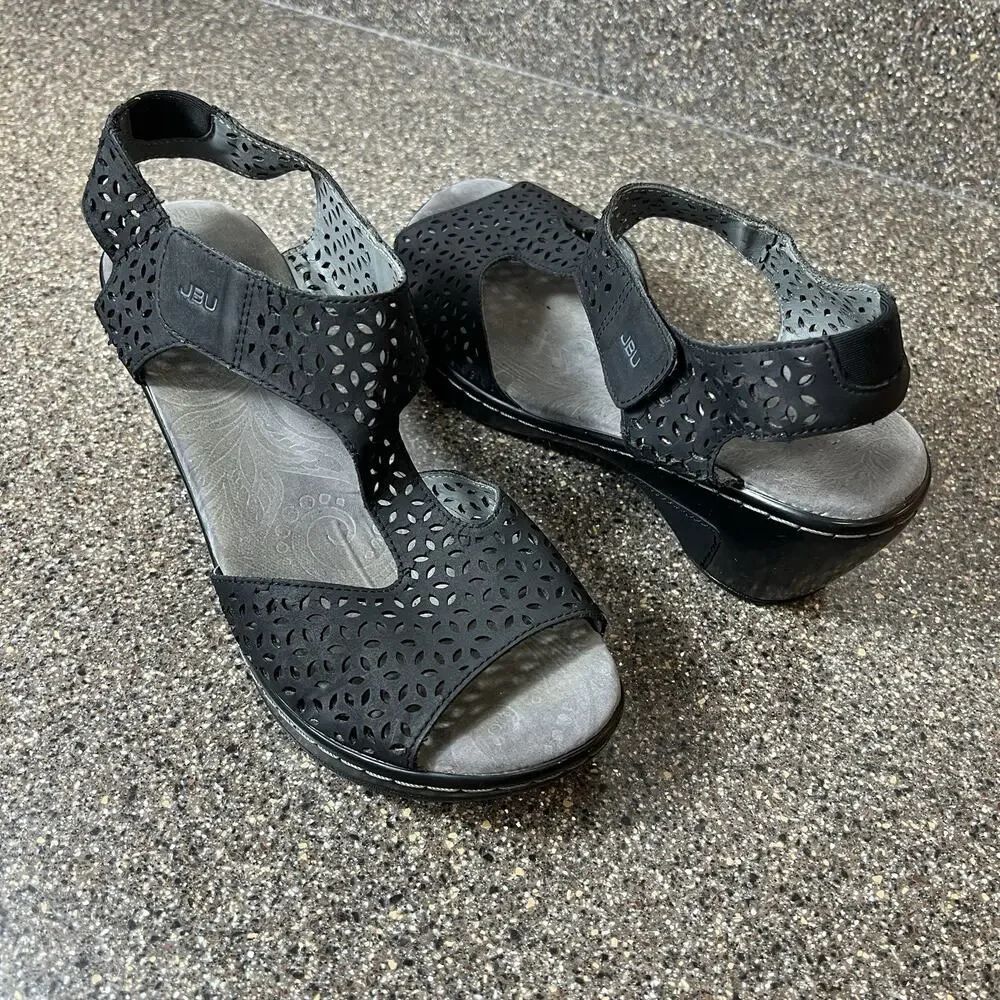 JBU by Jambu Womens Sz 9.5M Black Vegan T-Strap Sling Back Sandal Heels Open Toe
